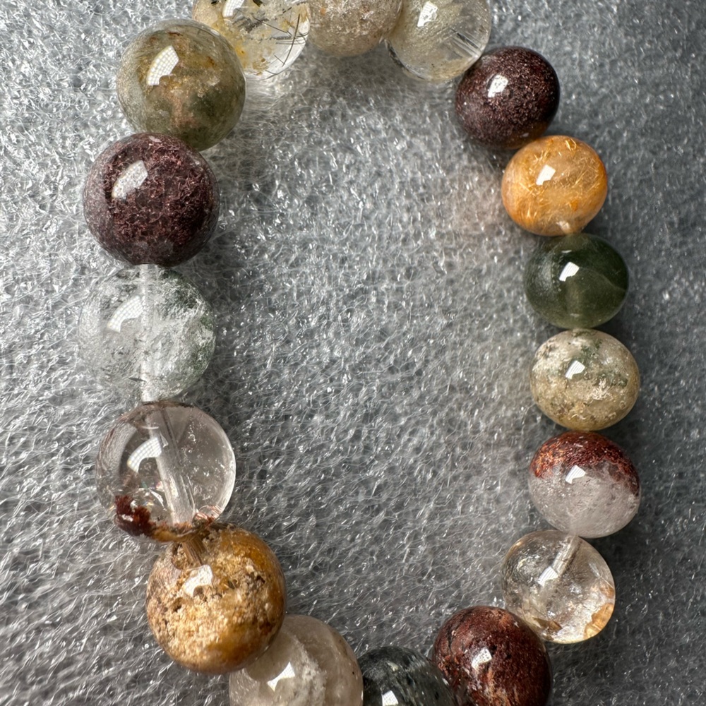 Gorgeous 11MM Rutilated Garden/Phantom Quartz Natural Crystal Bracelet